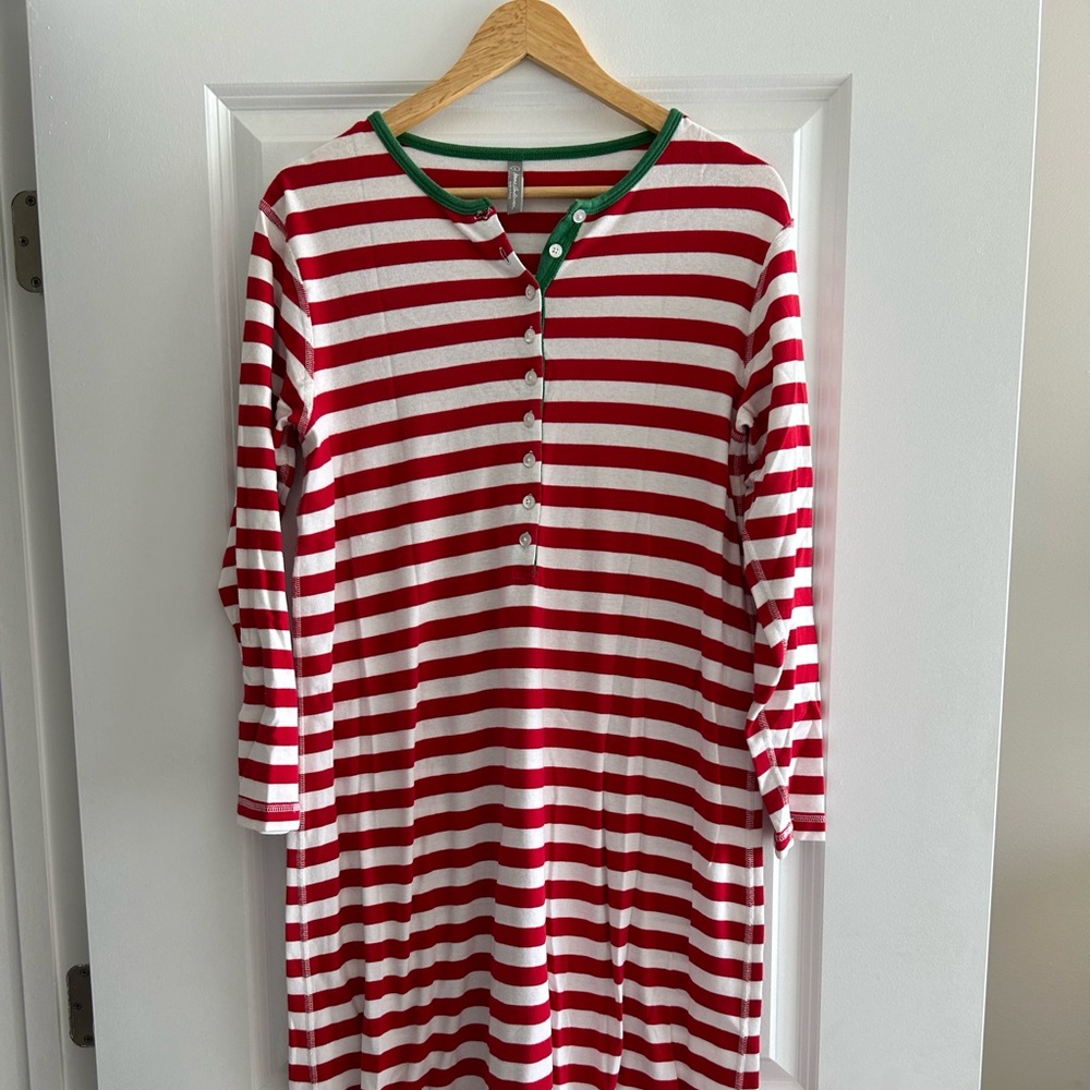 Hanna Anderson and white striped night dress with green trim